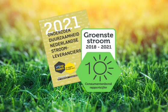 certificaat groenste stroom voor Vrijopnaam in 2021 